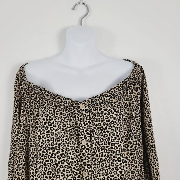 Rayon‎ Animal Leopard Print Tie Front Plus Size Blouse 3X - Picture 2 of 9